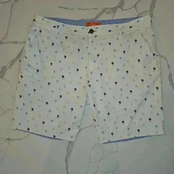 Talia Mens Palm Tree Shorts Cotton White Blue Pink Size 36 - Picture 1 of 7